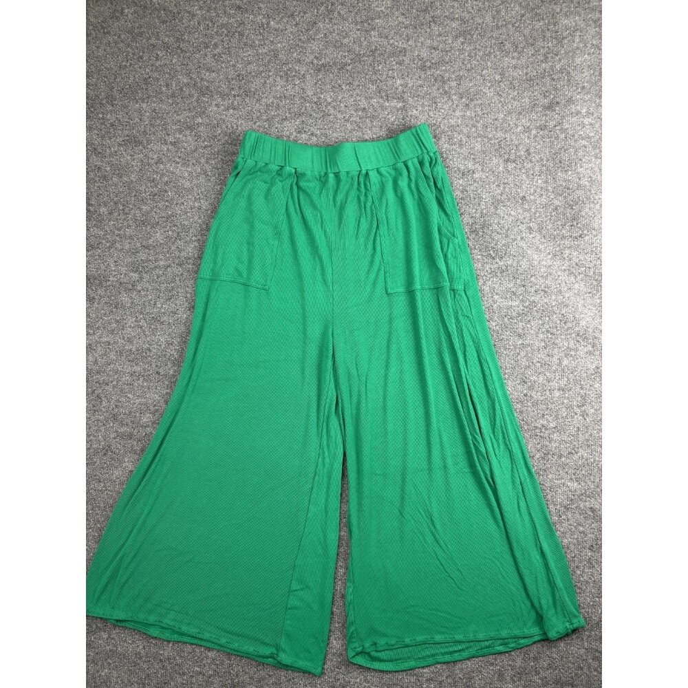 Vada Winter x Maverick Pants Womens Large Green Wide Leg Palazzo Ribbed Culottes